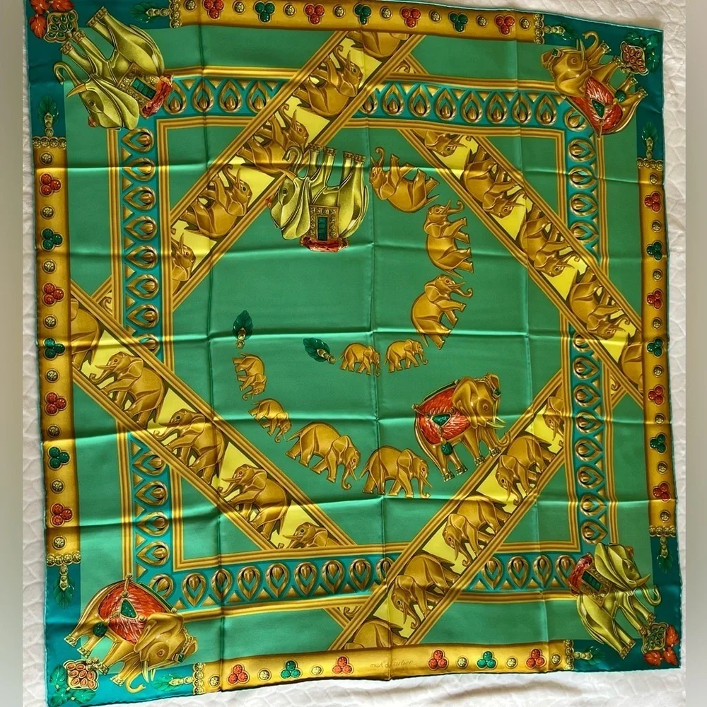 Cartier Silk Scarf Parade des Elephants Rare Vintage 1980’s-1990